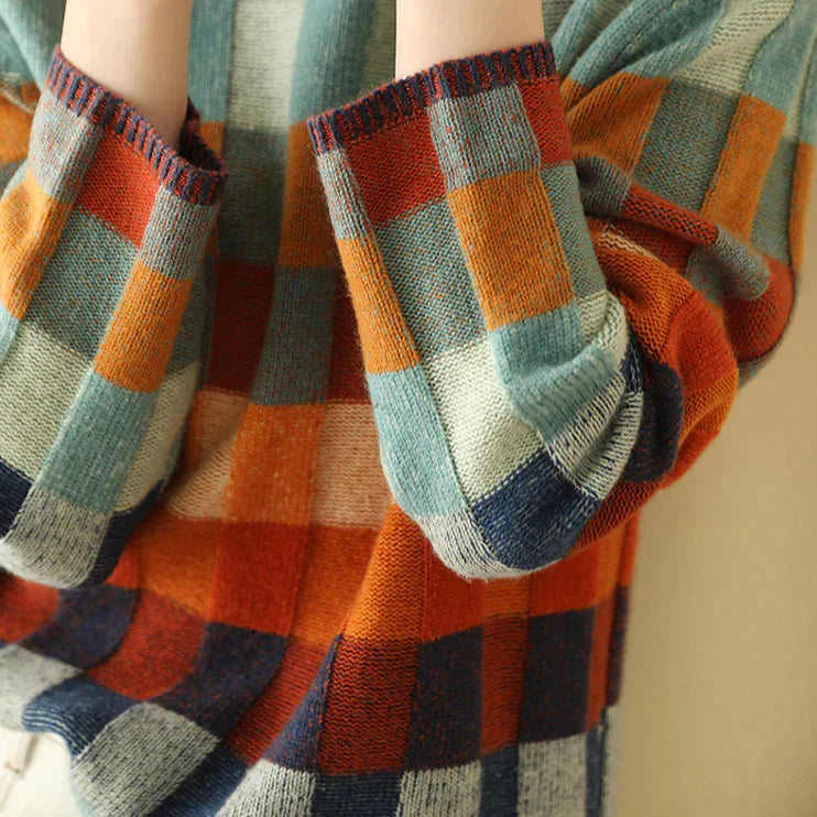 MATILDA - PLAID TEXTURE NECK HIGH SWEATER