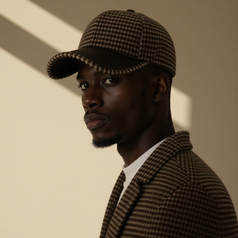 JORGE - HOUNDSTOOTH PATTERNED LEATHER CAP