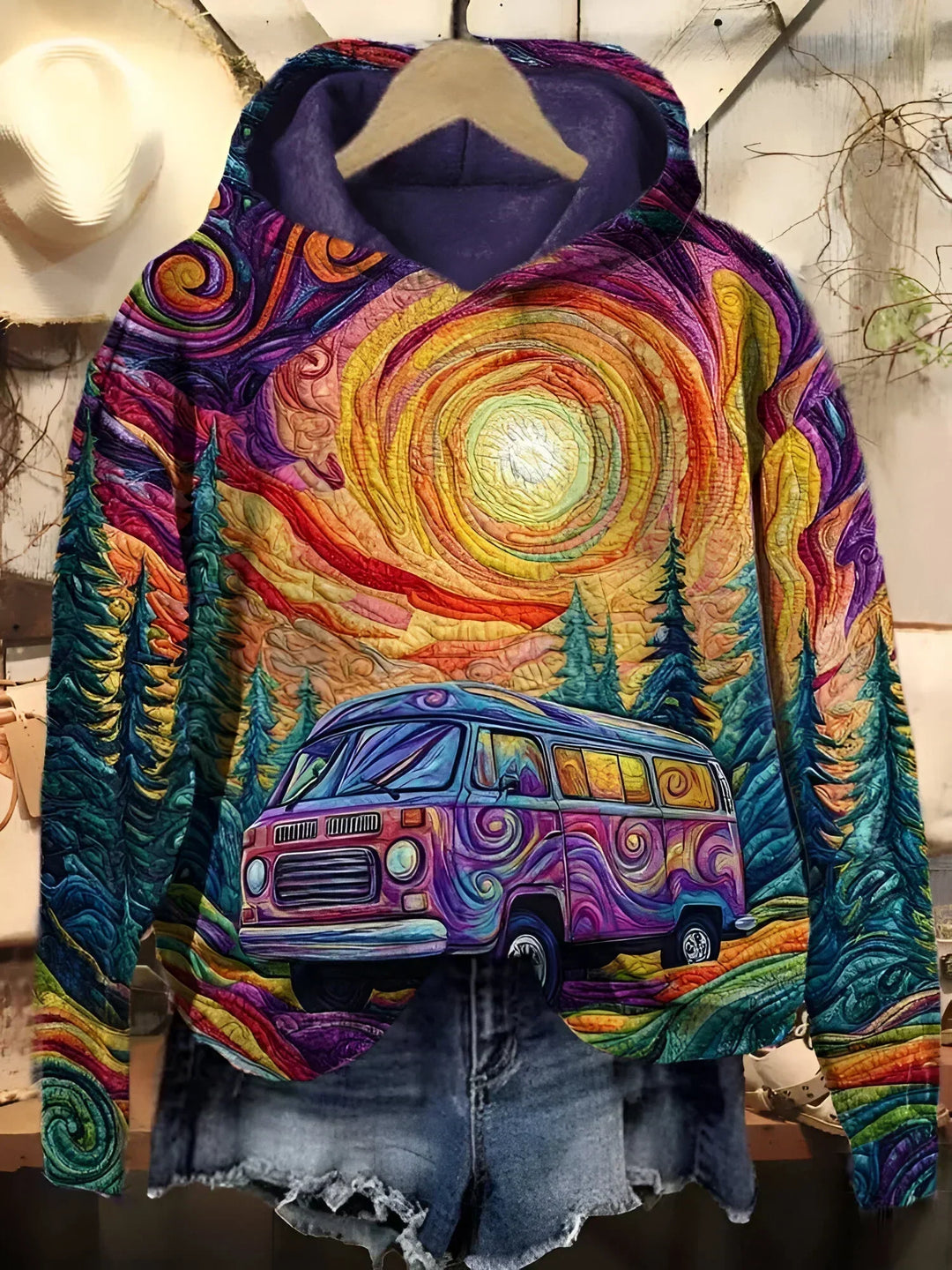 SARA™ | Colored Hoodie with Van and Sunset