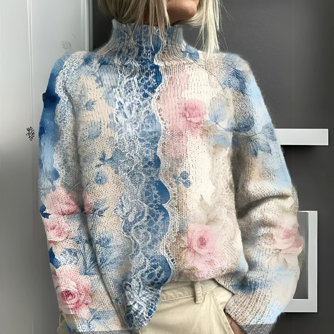 FRANCESCA™ | Knitted turtleneck with floral lace