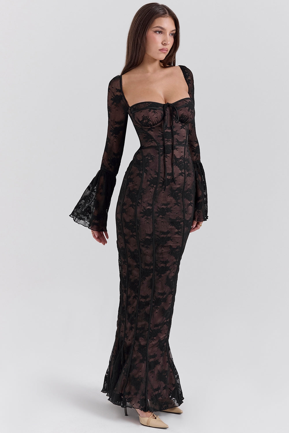 BREY - PLEATED DOTTED LACE GOWN