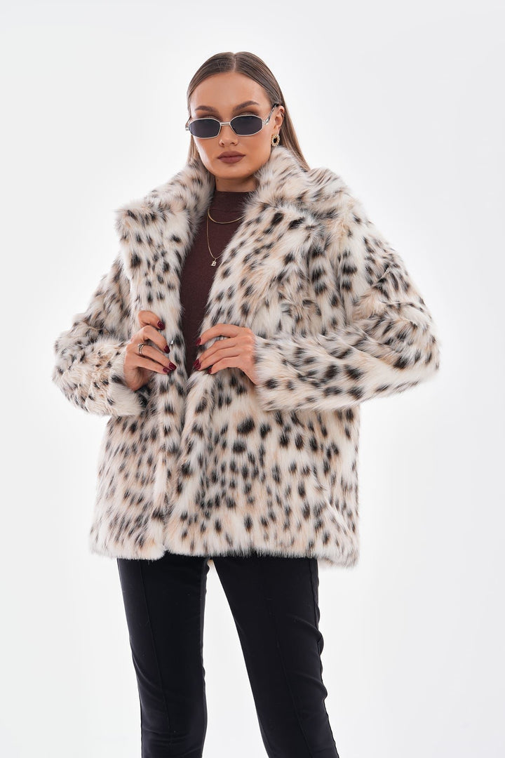 Thea | Snow Leopard Faux Fur Coat – Camel