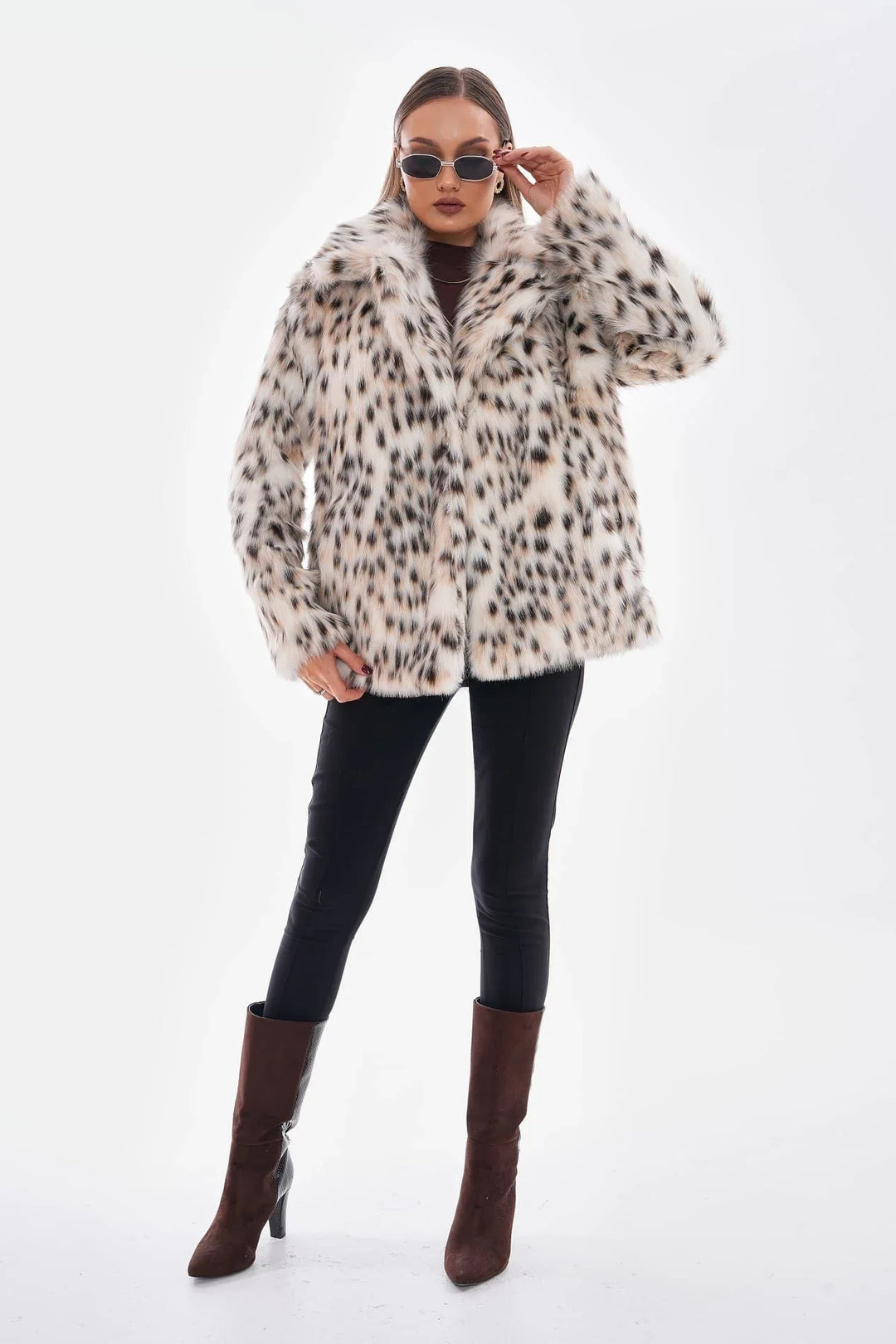 Thea | Snow Leopard Faux Fur Coat – Camel