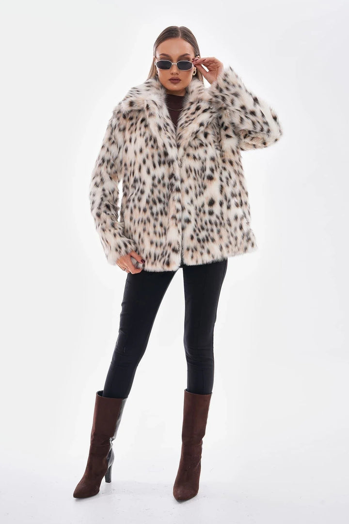 Thea | Snow Leopard Faux Fur Coat – Camel