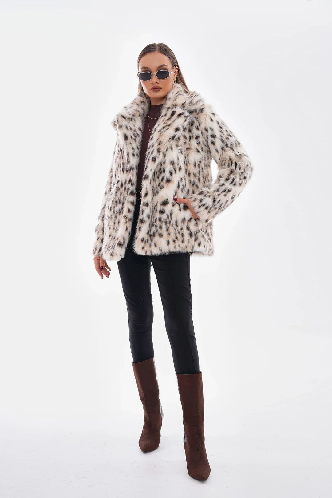 Thea | Snow Leopard Faux Fur Coat – Camel