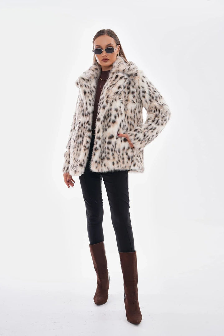Thea | Snow Leopard Faux Fur Coat – Camel