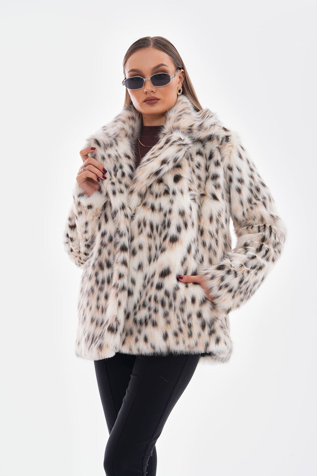 Thea | Snow Leopard Faux Fur Coat – Camel