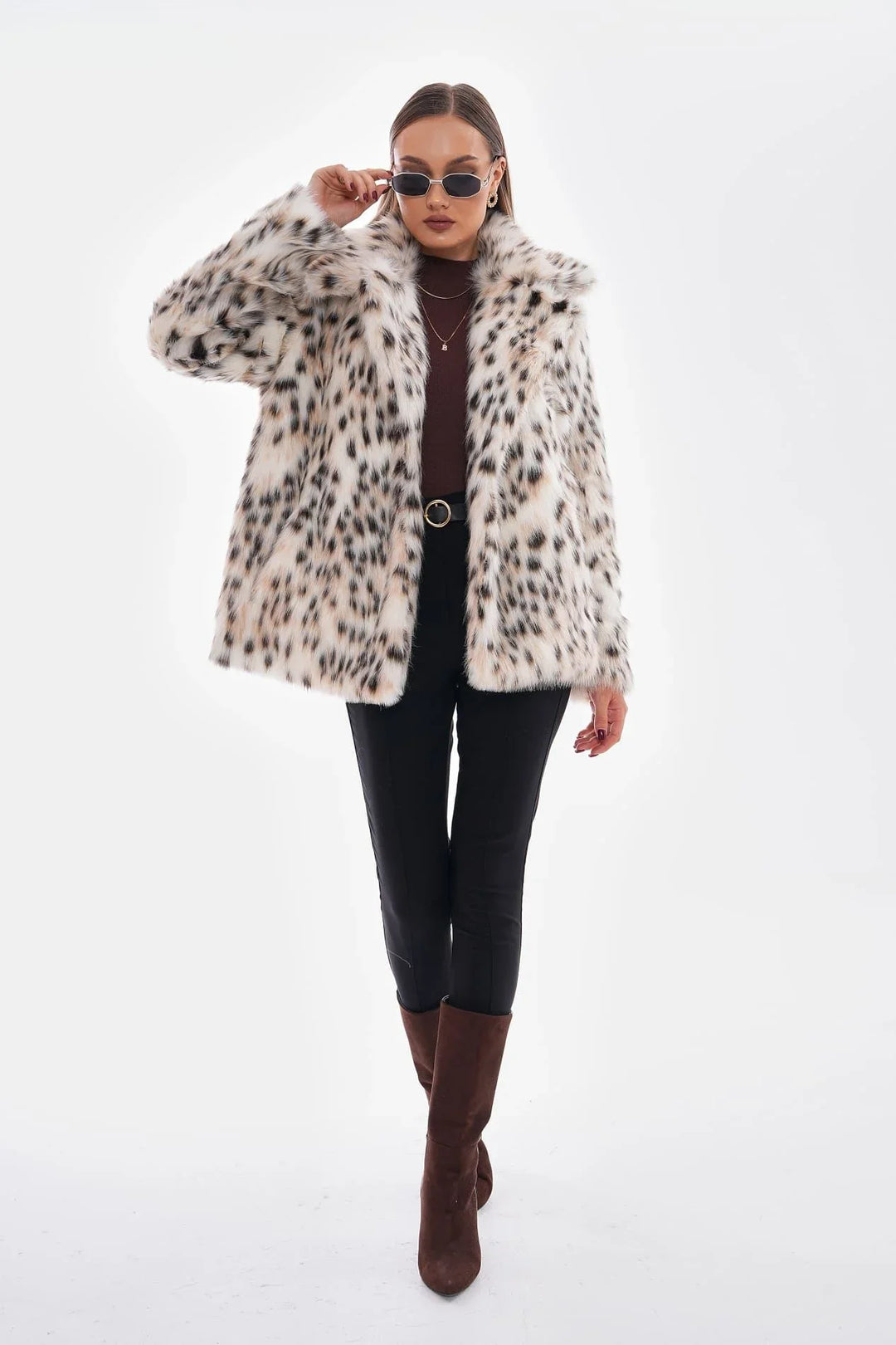 Thea | Snow Leopard Faux Fur Coat – Camel