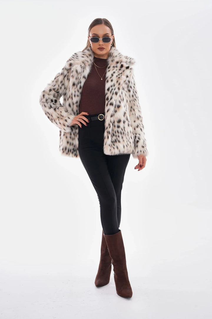 Thea | Snow Leopard Faux Fur Coat – Camel