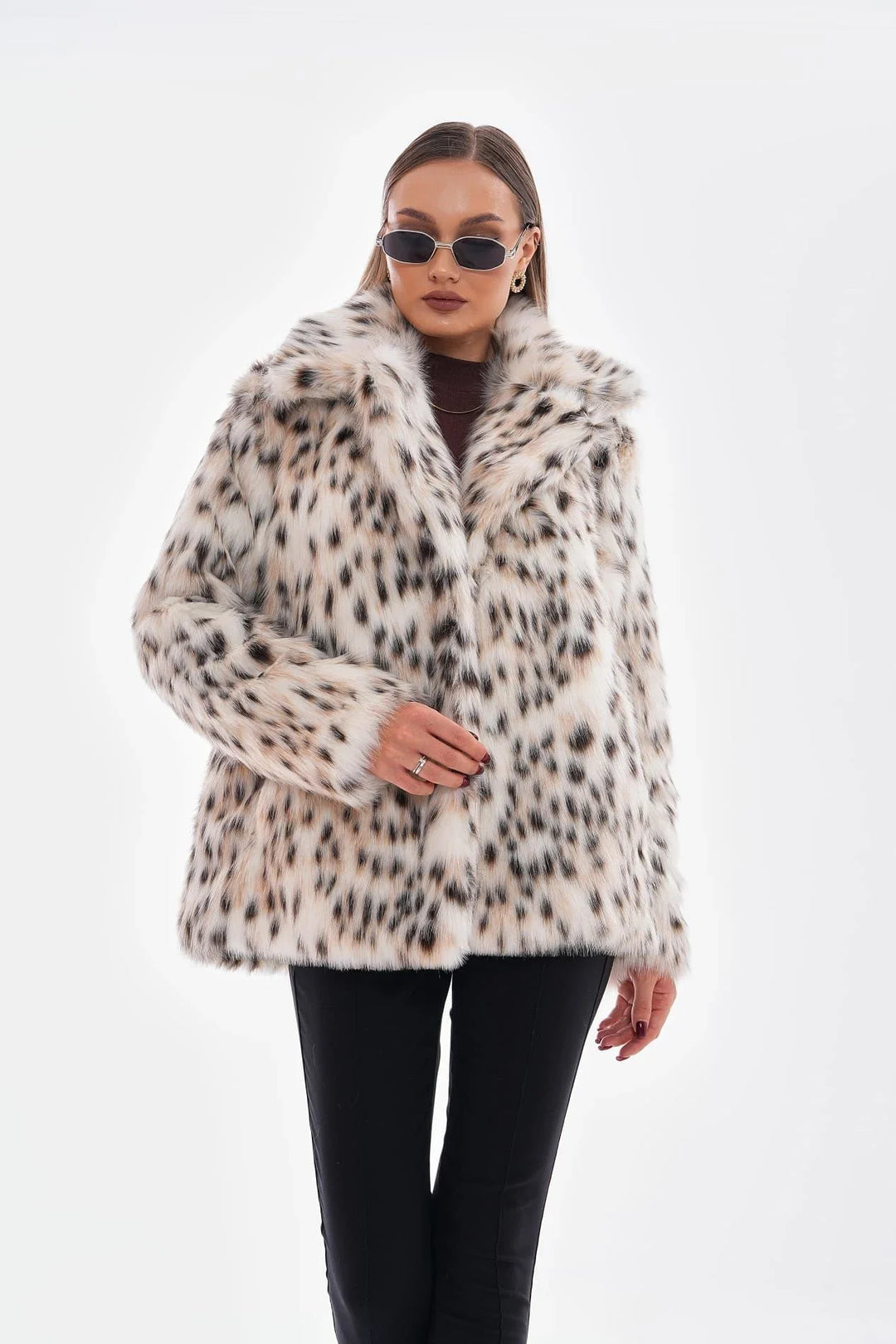Thea | Snow Leopard Faux Fur Coat – Camel