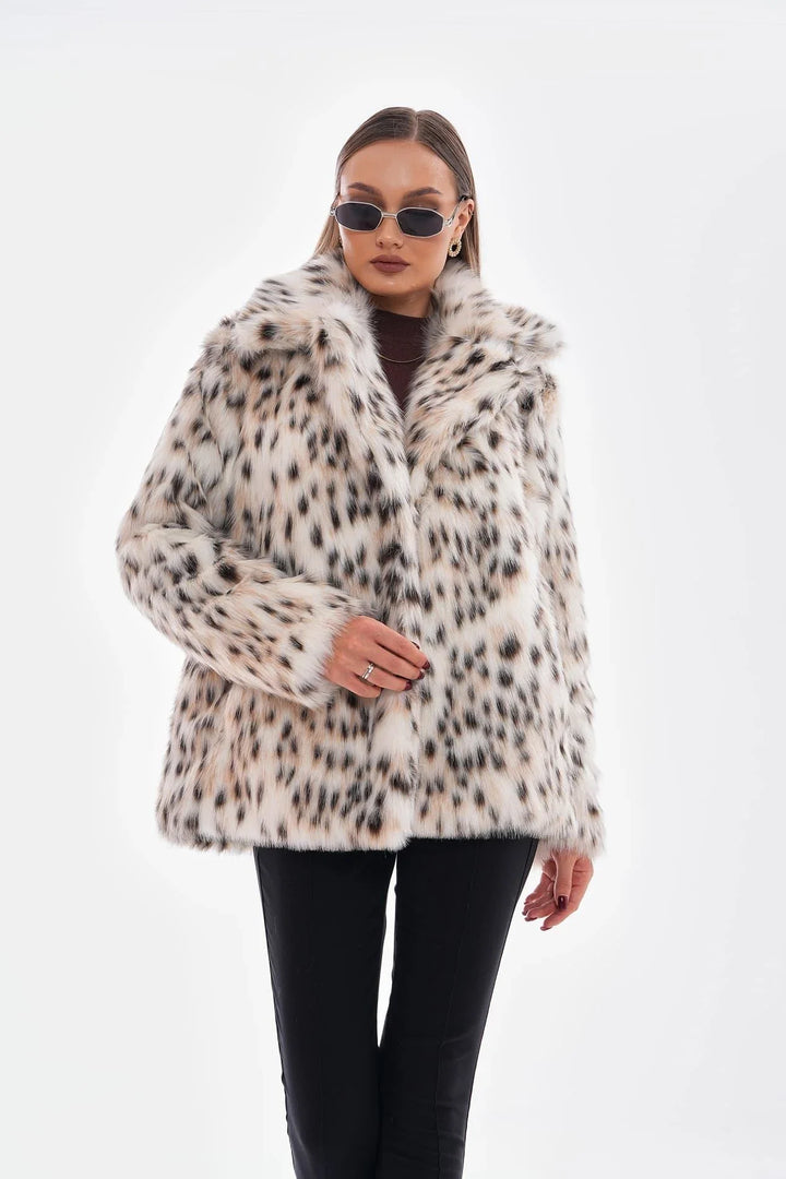 Thea | Snow Leopard Faux Fur Coat – Camel