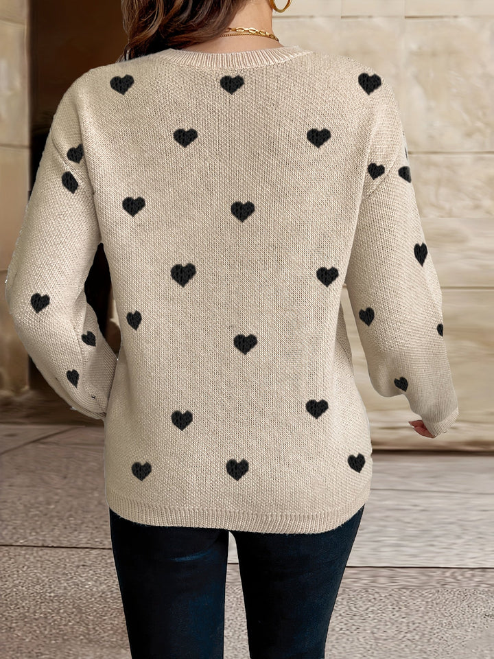 Sophie | Heart Pattern Round Neck Sweater