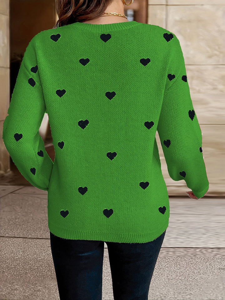 Sophie | Heart Pattern Round Neck Sweater