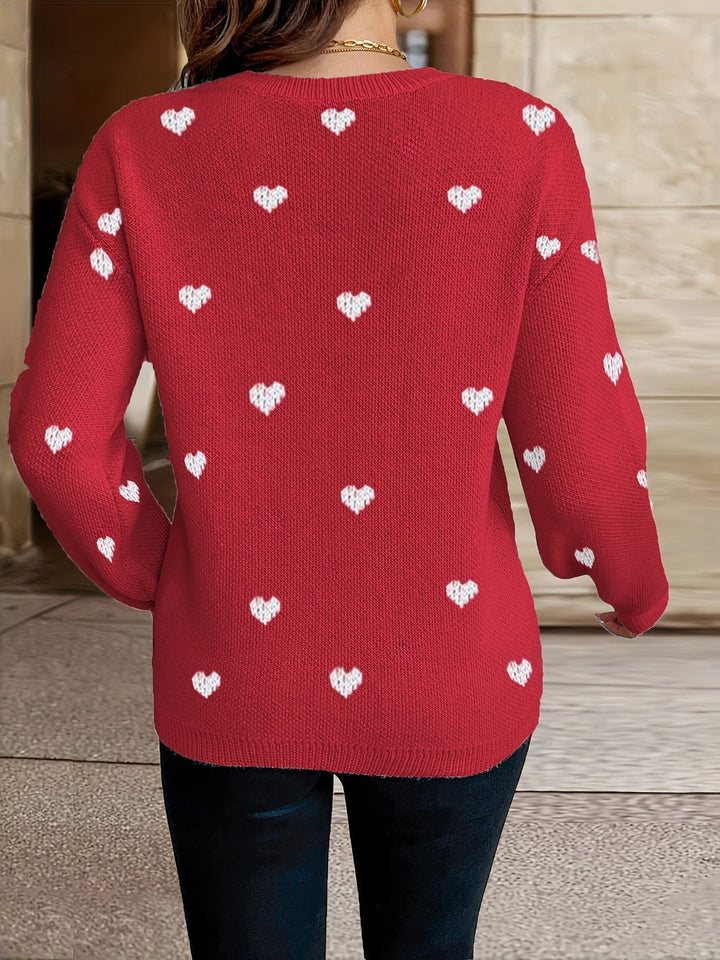 Sophie | Heart Pattern Round Neck Sweater