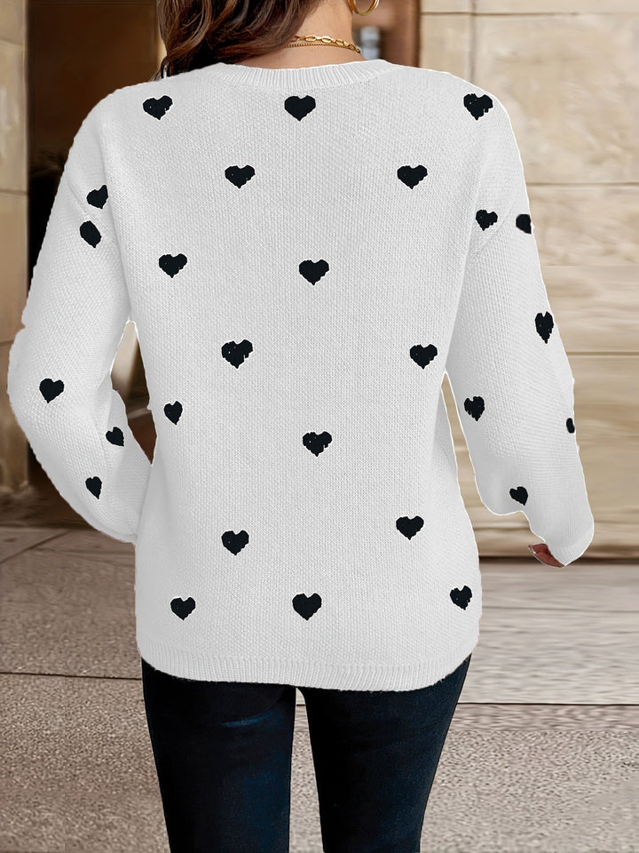 Sophie | Heart Pattern Round Neck Sweater