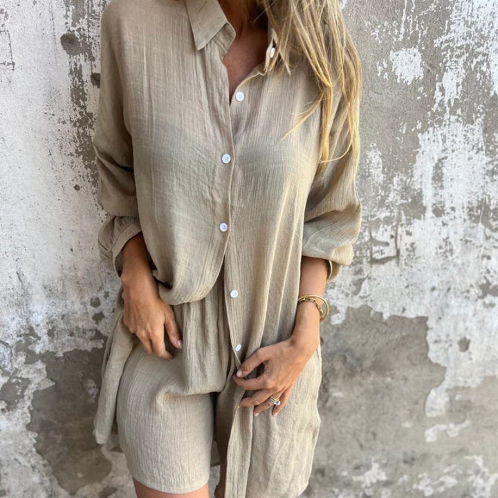 JENNY -  CASUAL LONG SLEEVE SHIRT & SHORTS SET