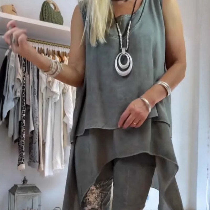Oriane™ - TWO-PIECE SET WITH SLEEVELESS TOP AND PRINTED TROUSERS
